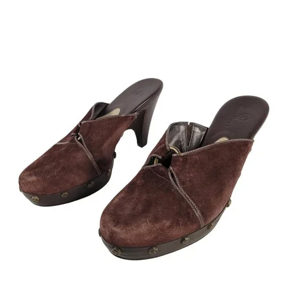 Cole Haan Brown Suede Studded Metal Details Mules Clogs Heels Women Size 8.5 - Picture 2 of 11